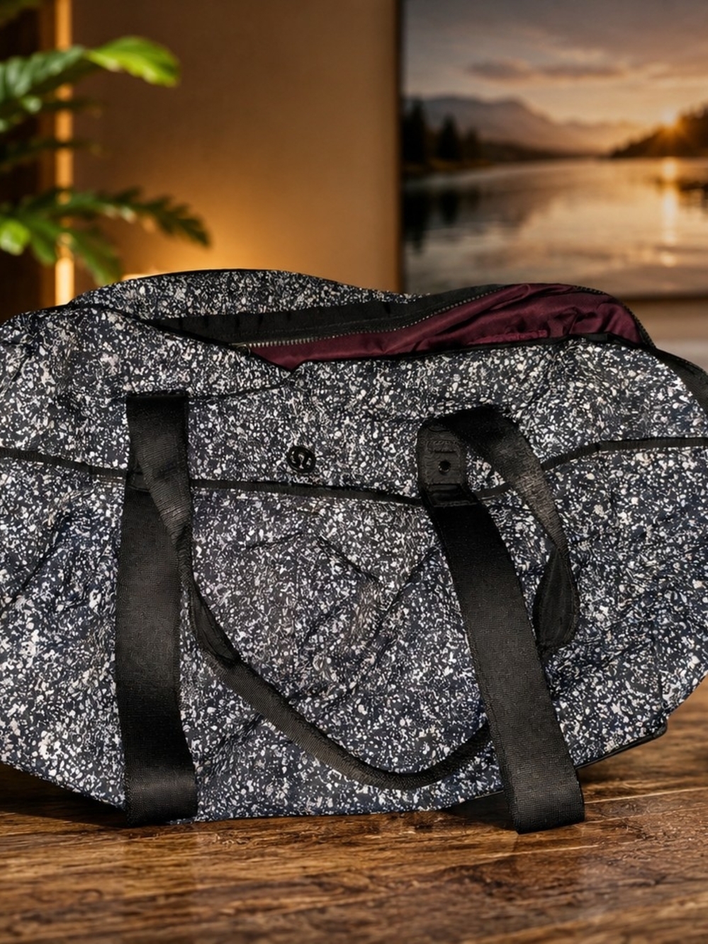 lululemon athletica Black & White Speckled Weekender Duffel
